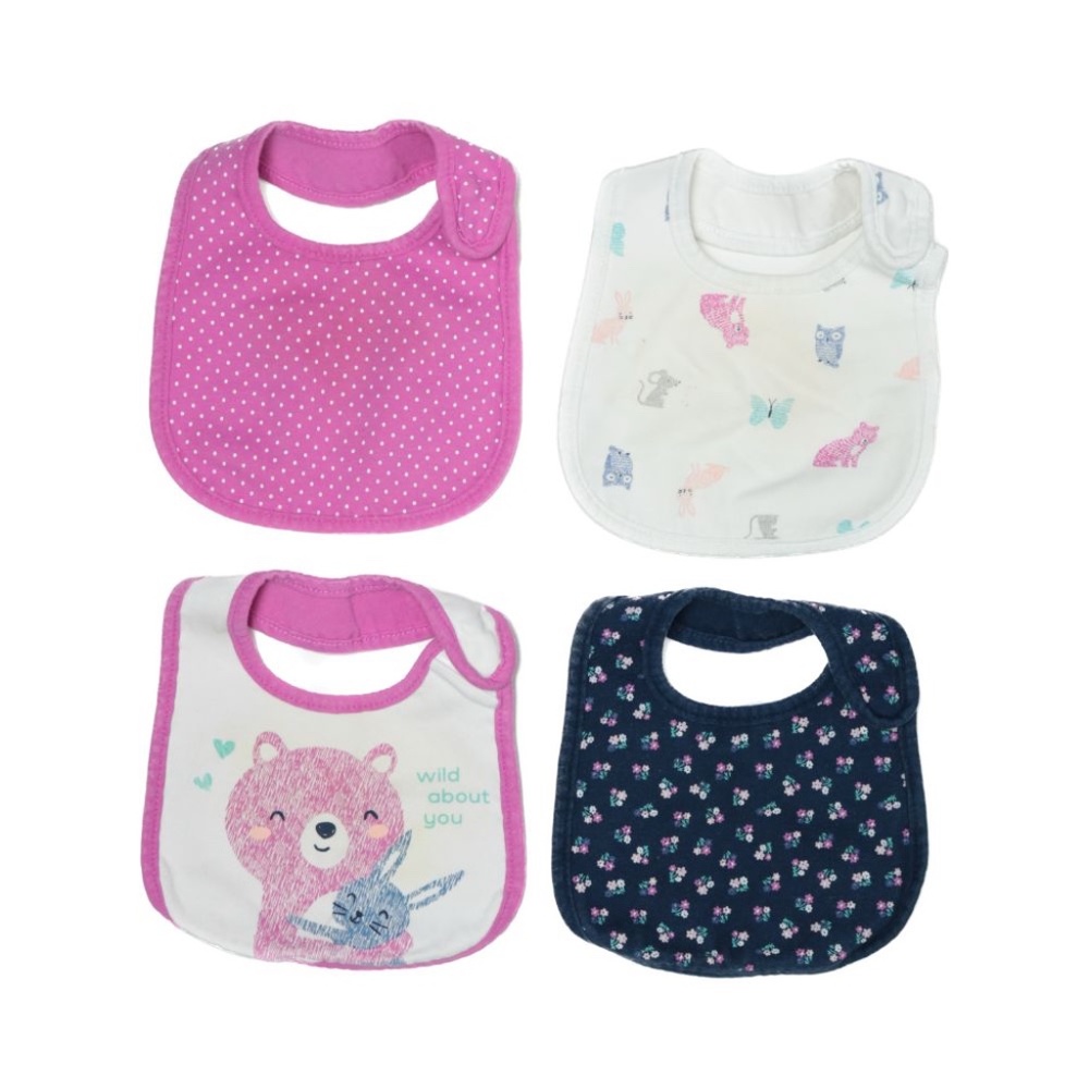 4 Pk Carter's Baby Girls Water Resistant Teething Bibs Lot One Size